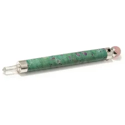 Verdant Heart Wand - Ruby Fuchsite Rose Quartz Crystal Ball top - 23cm