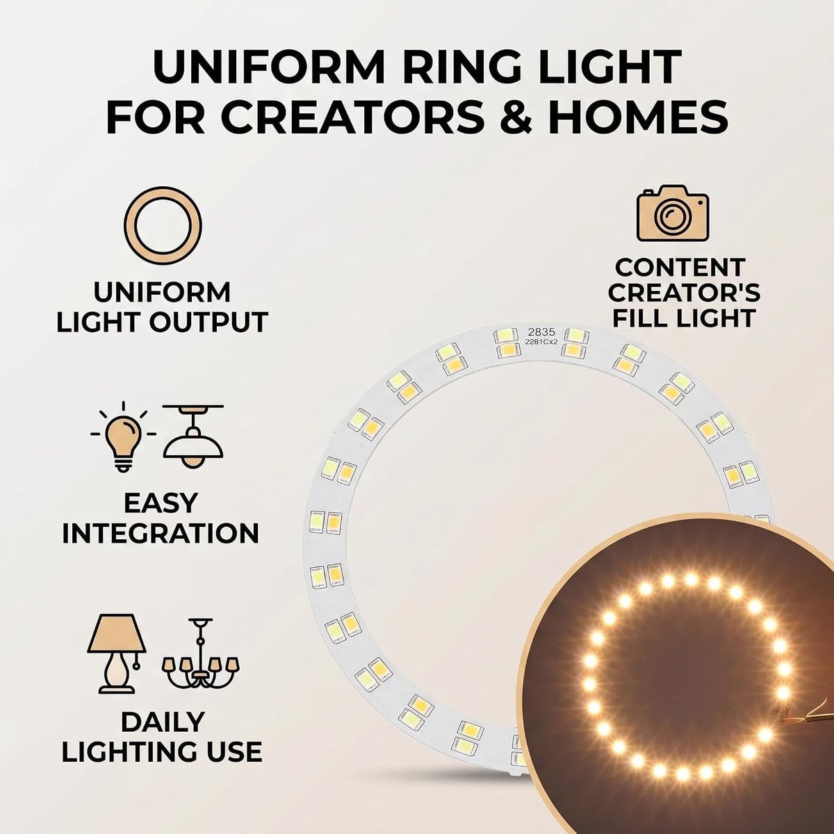 LED-ringlicht met koude en warme verlichting en USB-voeding