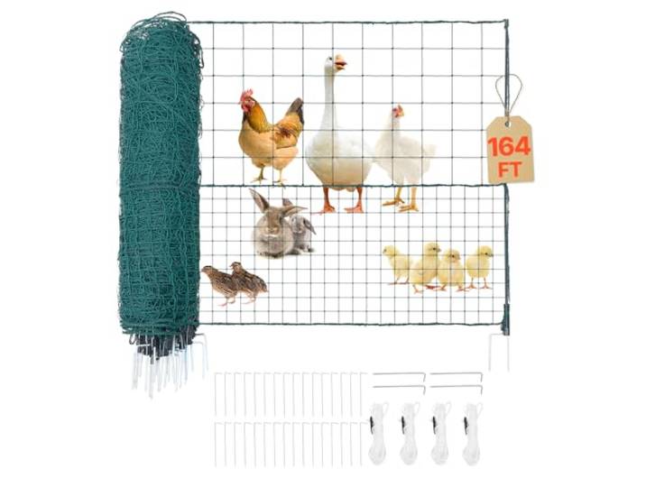 VEVOR Clôture Filet Mobile 50x1\,05 m Filet de Clôture pour Chien en Plastique Temporaire pour Délimitation Poules\, Plantes\, Jardin\, Cours Extérieures\, avec Poteaux\, Piquets à Double Pointe\, Haubans
