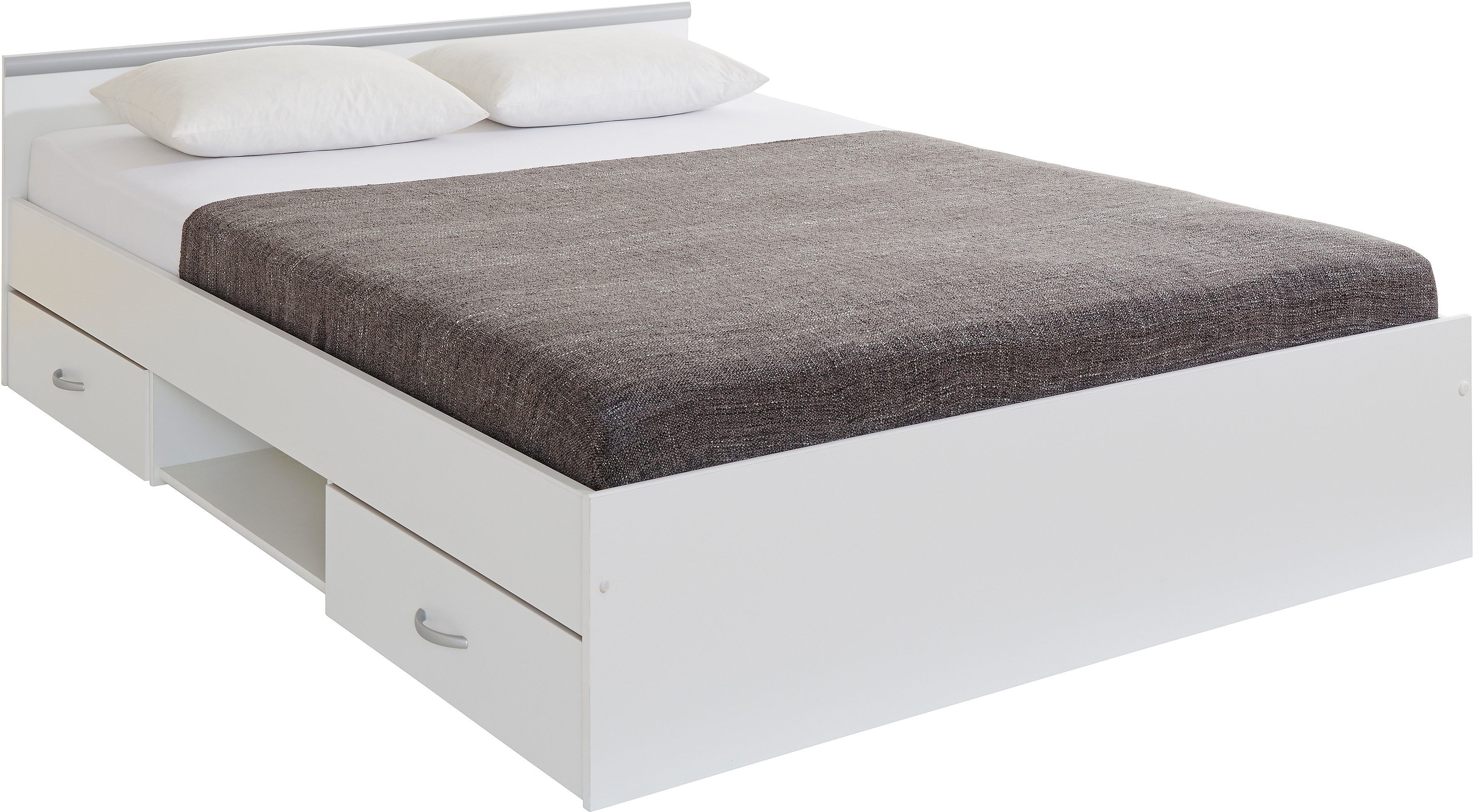 Funktionsbett PARISOT "Stauraumbett", weiss (weiß), B:146cm H:58,9cm L:206cm, Pflegeleichte Kunststoffoberfläche;Griffe und Zierblende am Kopfteil silberfarben, aus Kunststoff, Daybetten, Funktionsbett, in 2 Breiten, pflegeleichte Kunststoffoberfläche, mi