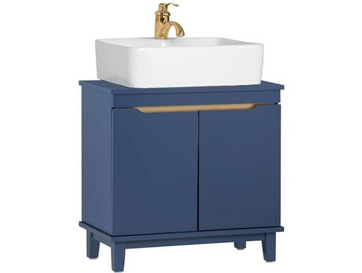 SoBuy Meuble sous vasque BZR113-B - 2 Portes - Bleu foncé - L60 x P30 x H59