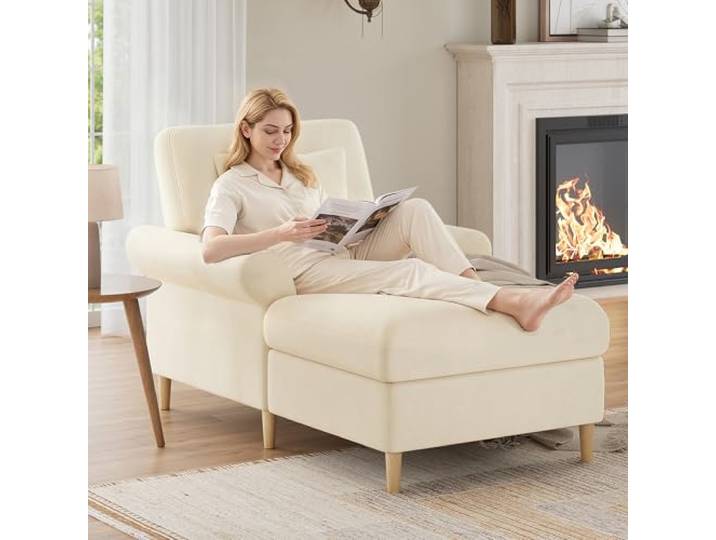 BTM Schlafsessel Bequemer Lesesessel Samt Chaiselongue für Wohnzimmer Beige