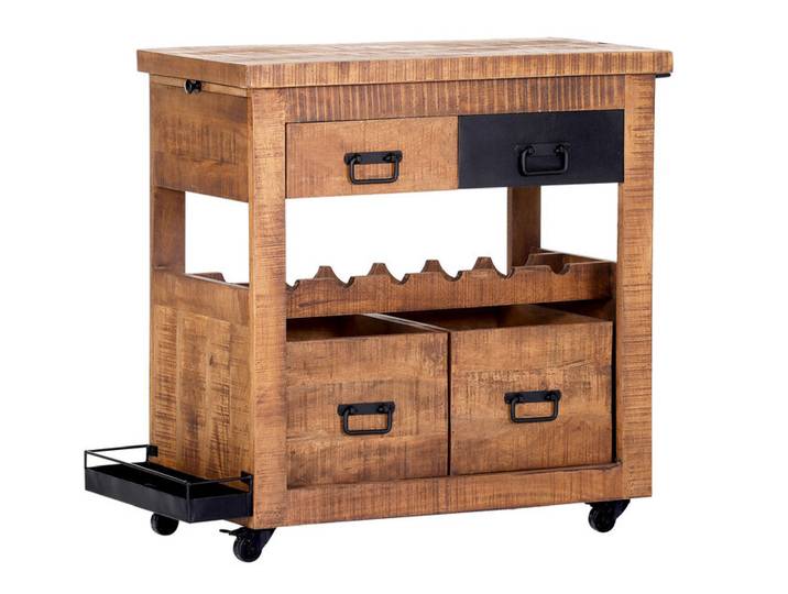 Barwagen BARNEY 97 x 85 cm Mango Massivholz/schwarz