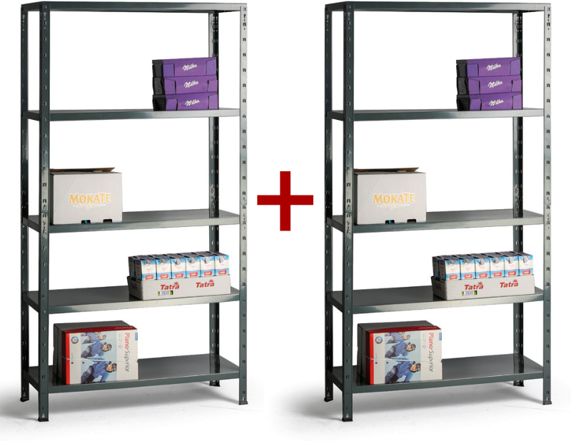B2B Partner Metall-Steckregal 1+1 GRATIS, 80 kg, 1792x900x400 mm, 5 Fachboden, grau