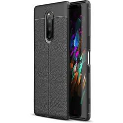 Screenguard Sony Xperia 1 Hülle Leather Design TPU Cover (Sony Xperia 1), Smartphone Hülle, Schwarz