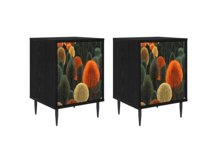 HGDFWRQW 2er Set Nachttisch ZAANDAM Schwarz Eichen-Optik 36x33x51 cm Erhöhte Standfüße für gute Luftzirkulation im Schlafzimmer, zwei Fächer hinter Türen bieten ordentliche Aufbewahrung.