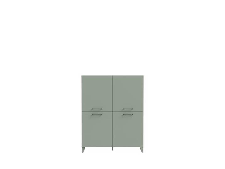 möbelando Highboard >SILBA< Das Highboard SILBA in Salbei (109,9 x 138,2 x 41,1 cm) bietet 4 Türen, 8 Fächer, 4 Einlegeböden und Soft-Close-Funktion. Modernes Design mit hoher Belastbarkeit.
