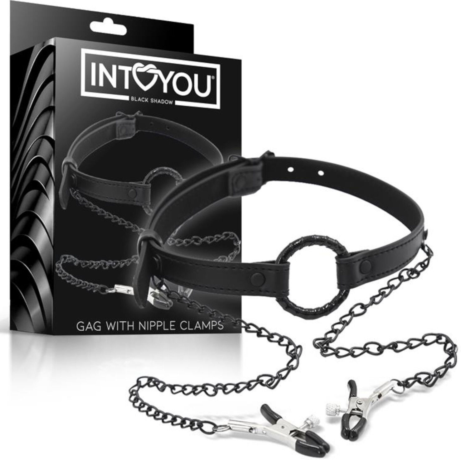 INTOYOU - Mouth Gag with Nipple Clamps (Black)