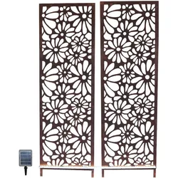 Garden Pleasure Gartenstele DAISIES mit Solar-LED, 2er Set, Stahl Rost-Optik