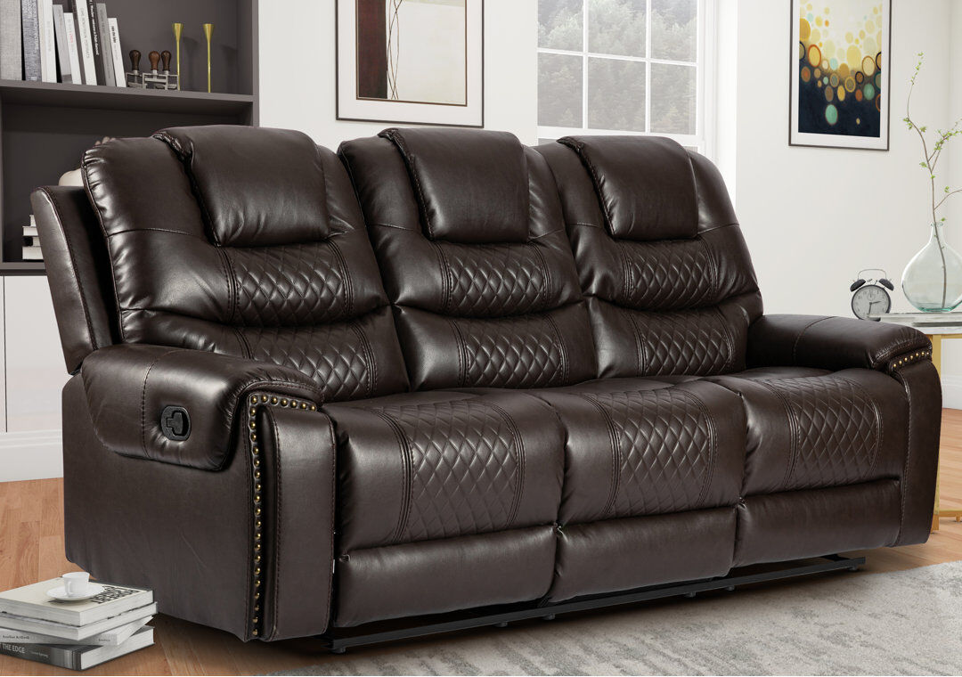 ClassicLiving Pauling Manual Recliner Sofa Brown Faux Leather 3
