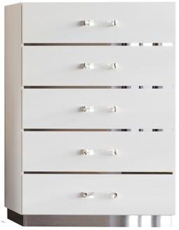 Benjara Ruo 50 Inch Tall Dresser Chest, 5 Drawers, Chrome Plinth Base, White Wood