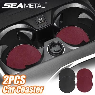 Inspired Finds SEAMETAL Universal Car Cup Holder Coaster Set, Non Slip Leatherette Drink Holder Pads, 2PCS Or 4PCS black 2pcs