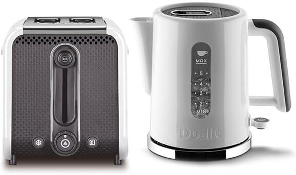 Dualit Studio White & Grey Chrome Kettle & 2 Slot Toaster Set