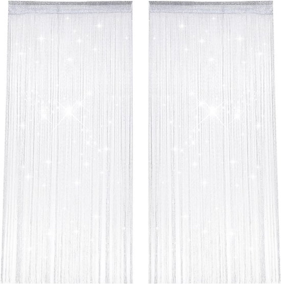 Set van 2 decoratieve draadgordijnen met glanzende franje, 100 x 200 cm