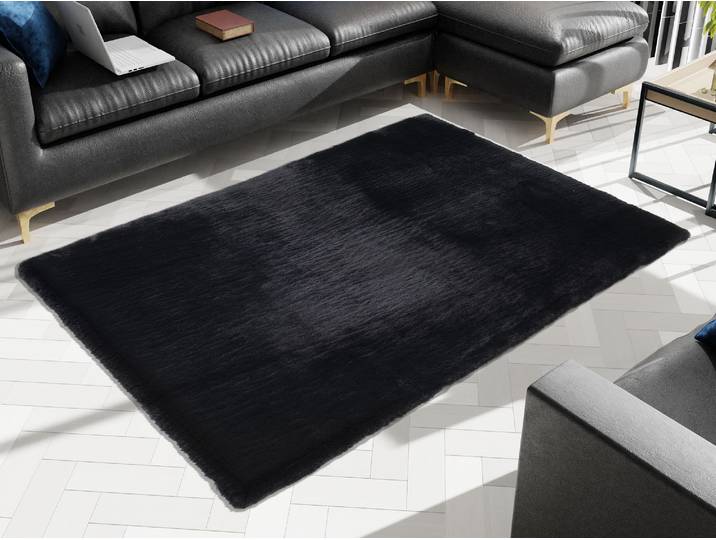 Hochflor-Teppich OCI DIE TEPPICHMARKE ROCKY SOFT, Fell Haptik , schwarz, B:80cm H:35mm L:150cm, Polyester, Teppiche, Hochflor-Teppich, Kunstfell, weich, kuschelig, maschinell gewebt, Kaninchen Haptik