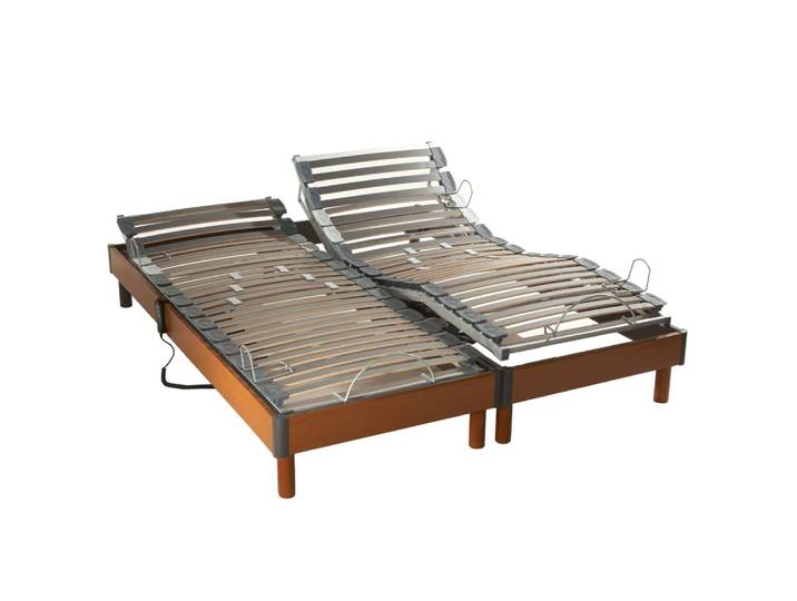 Lot de lits electriques tous lattes bois merisier 2x80x200