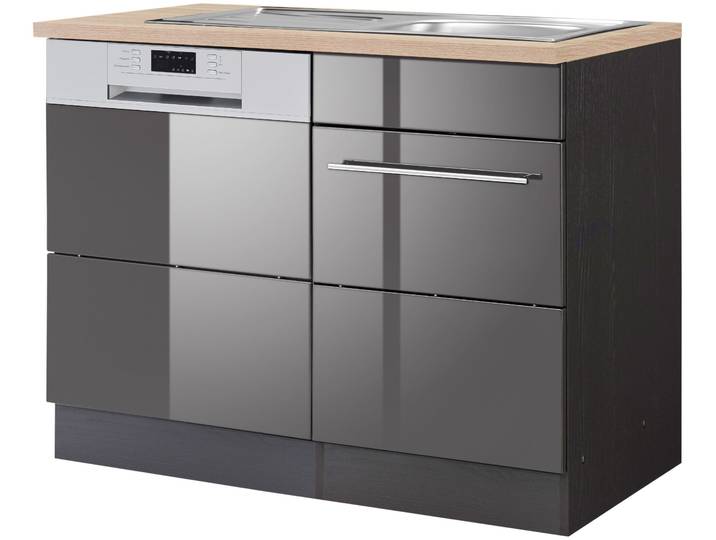 Spülenschrank KOCHSTATION KS-Wien , grau (grau hochglanz), B:110cm H:85cm T:60cm, Holzwerkstoff, MDF, Schränke, Spülenschrank, Breite 110 cm, inkl. Möbelfront für teilintegrierbaren Geschirrspüler
