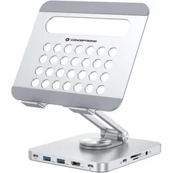 Conceptronic Tablet Halterung inkl 8-in-1 Docking Station si, Tablet Halterung, Silber