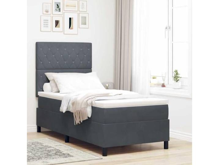 WDGJJFECNMUEHI LED Beleuchtung Modernes Design Stoff 100 x 200 cm Grau LED Boxspringbett mit Matratze Dunkelgrau 100x200 cm Stoff Bett mit RGB LED Beleuchtung verstellbarem Kopfteil