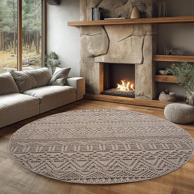 Teppich AYYILDIZ TEPPICHE "HELIX 2202 , auch als Läufer und Rund erhältlich", beige, H:7mm Ø:160cm, Teppiche, Teppich, 3D-Effekt durch Cut-Loop-Webtechnik, Woll-Optik, Bouclé, Wohnzimmer