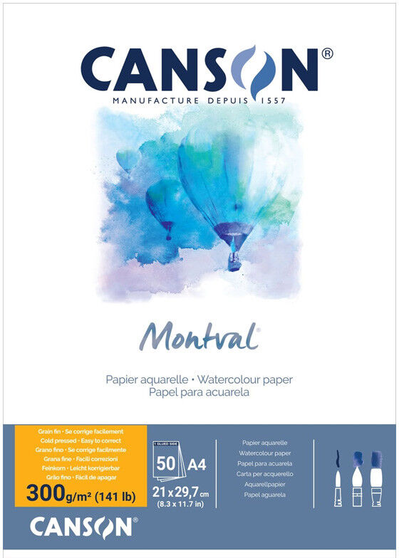 Maxi bloc collé 1 côté Montval A4 300g 50 feuilles grain fin - Canson