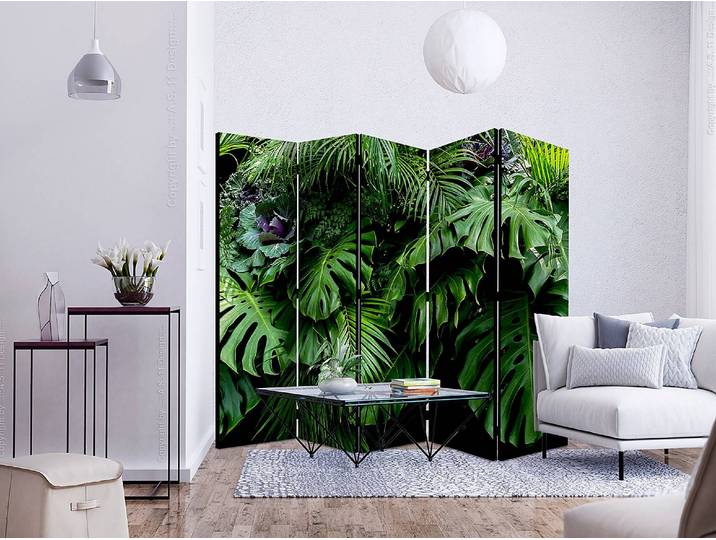 Paravent Rainforest Akustik Vlies auf Kiefer Massiv Grün 225 x 172 x 3cm