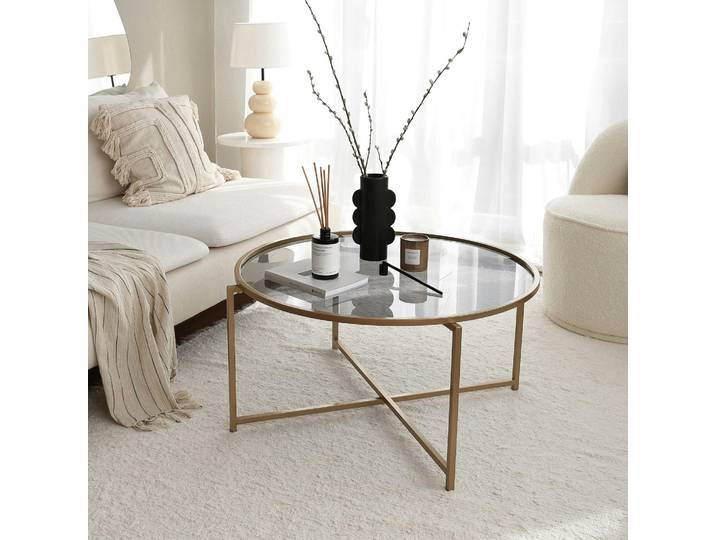 Table basse ronde design en verre TULUM - Fumé