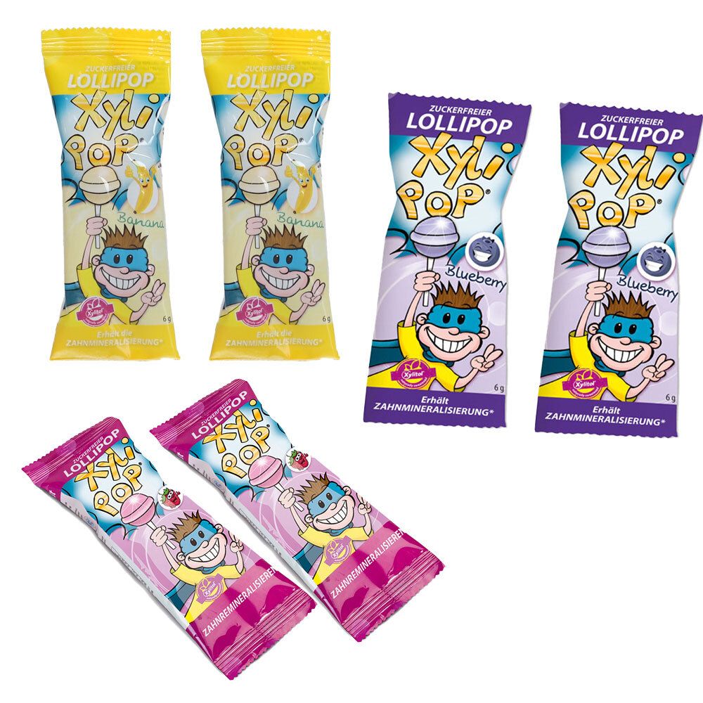 6er Mix-Set XyliPOP Zuckerfreier Lollipop 2x6+2x6+2x6 g Bonbons