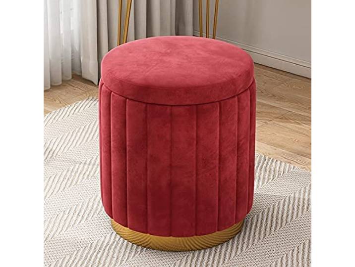 IXMLDAXD Der Stuhl, Large Velvet Storage Ottoman - Upholstered Foot Rest Stool with Gold Base for Vanity or Living Room(Red)