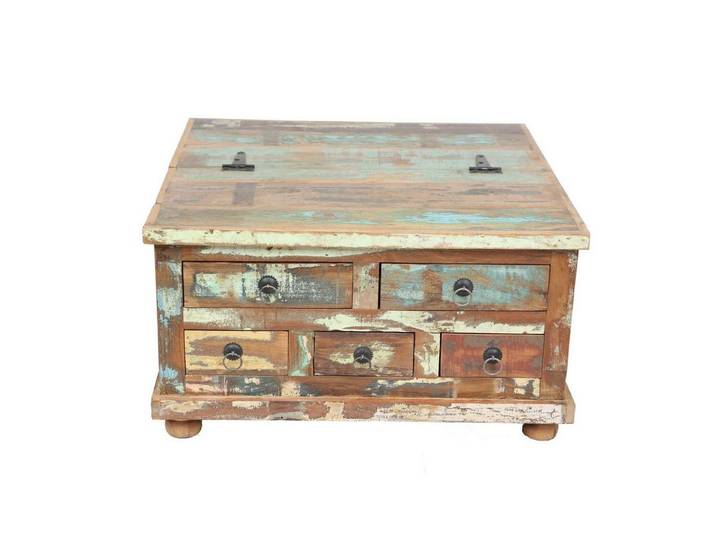 Casa Moro Truhentisch Shabby Chic Couchtisch Truhentisch 70x70x38 cm aus massiv Holz, aus massiven Altholz handgefertigt