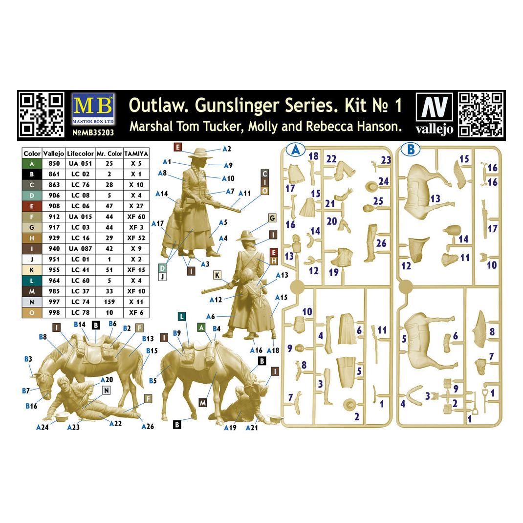Master Box Outlow. Gunslinger series Kit No.1. Marshal Tom Tucker,Molly a.RebeccaHanson (MB35203)