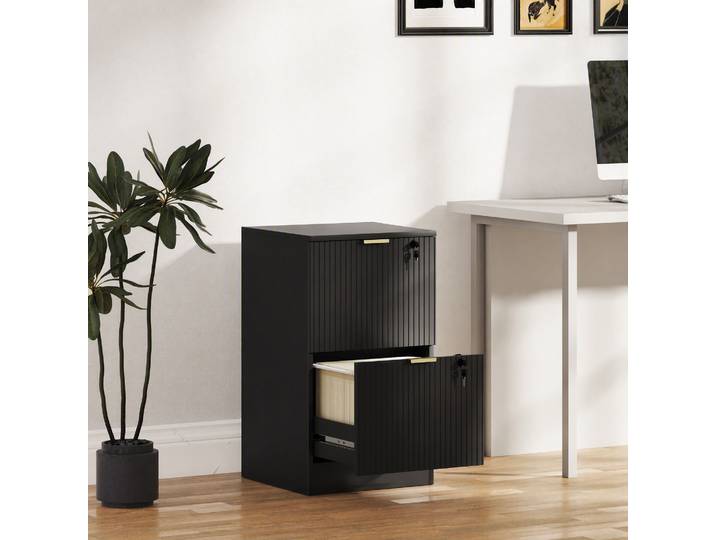 HOMCOM Caisson Bureau 2 Tiroirs Verrouillables Noir 40x40x71cm