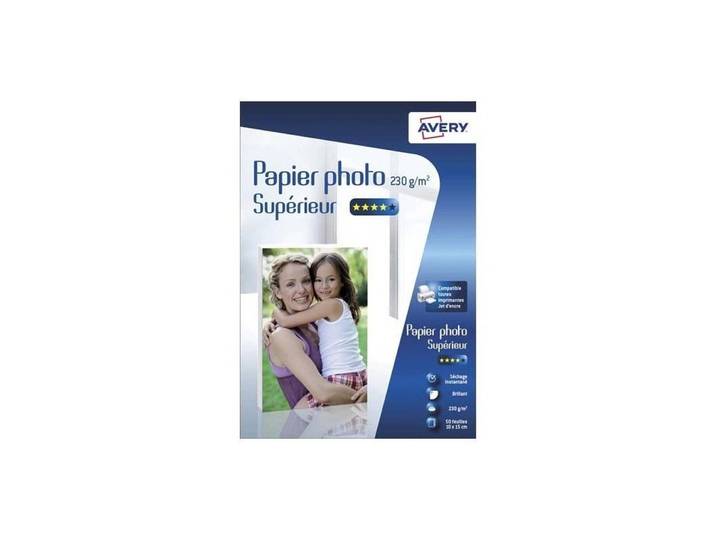 Boîte de 50 feuilles de papier photo brillant 10x15cm, jet d'encre, 230 g/m² AVERY