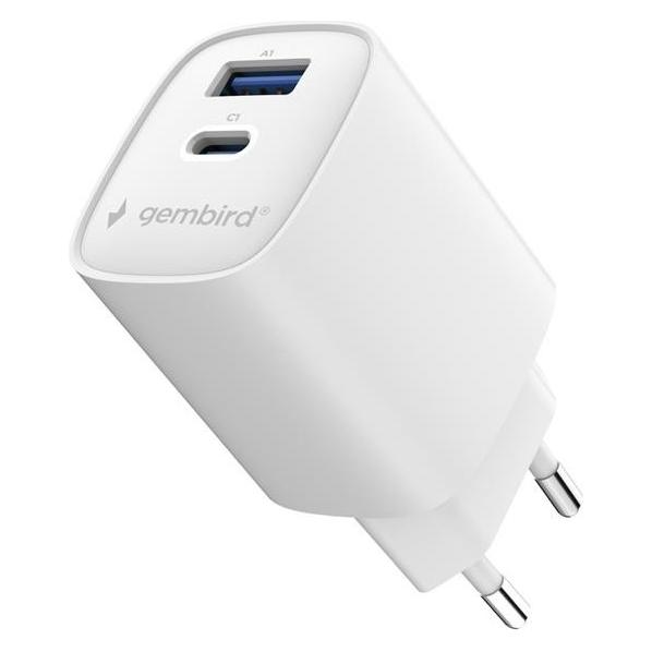 Gembird Ładowarka Szybka ładowarka USB 2-portowa 1xUSB-C + 1x USB-A 30 W biała (30 W, 2 Ports) (TA-UC-1A1C-PD30-01-W)