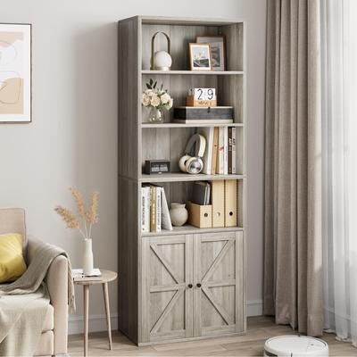 Yun Bookcase with Doors Farmhouse Bookshelf