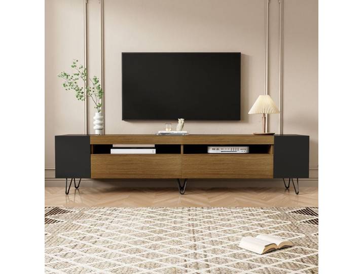 Meuble TV noir et aspect bois - longueur 180 cm Table TV Meuble TV de salon