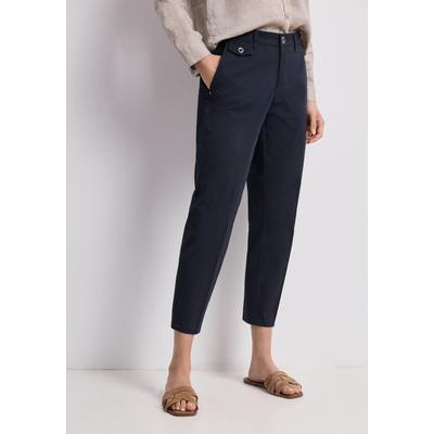 Chinohose STREET ONE, Damen, Gr. 44, Länge 28, blau (tiefblau), Web, 97% Baumwolle, 3% Elasthan, unifarben, comfort fit normal, Hosen Chinohose, soft