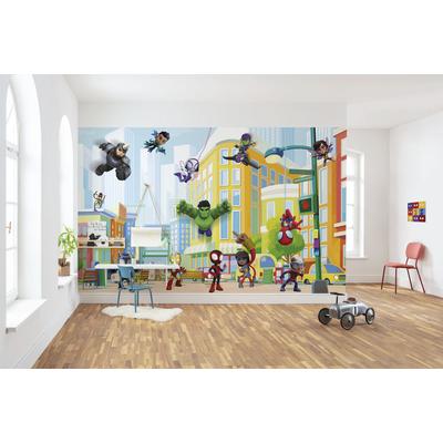 Fototapete KOMAR "Digitaldruck Vlies - Spidey Sightseeing Tour with Friends", bunt, Rollen: 1, Vlies, Tapeten, Kinderzimmer