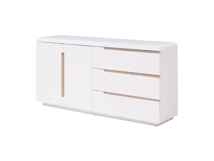 Buffet avec 2 portes et 3 tiroirs - Blanc et naturel - NURINI