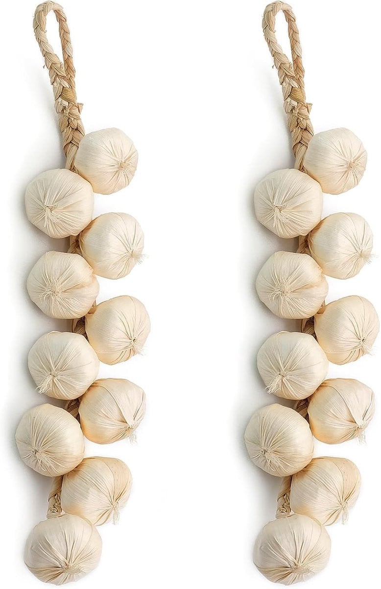 2 Stuks Kunstknoflook Ketting 44cm voor Keuken Decoratie en Fotografie Accessoires Realistisch Nepui voor Binnengebruik