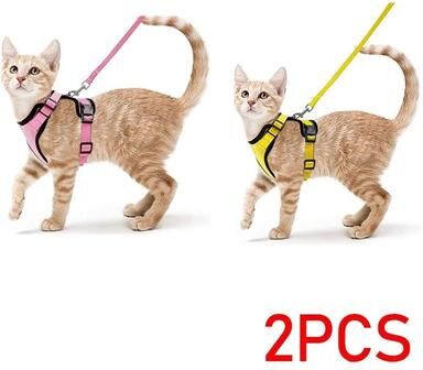 Uplifted Finds "Escape Proof ""Safe Walk"" Cat Harness & Leash Set 2 Pcs Pink + Yellow s"