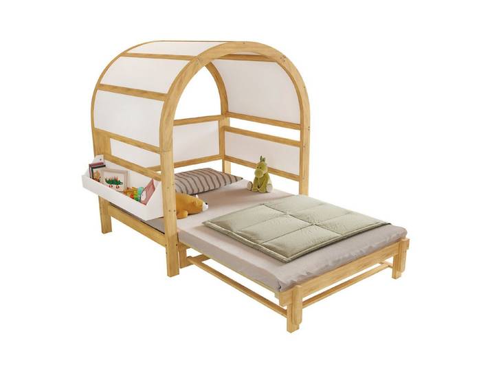ANYSUN Polsterbett Doppelbett Erweiterbares Gewölbtes Dachbett, Schiebebett, Kinderbett (Set, Bett), Hausbett