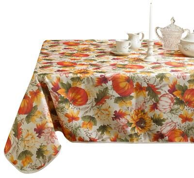 Violet Linen Fall Harvest Pumpkins Autumn Leaves Pattern Tablecloth