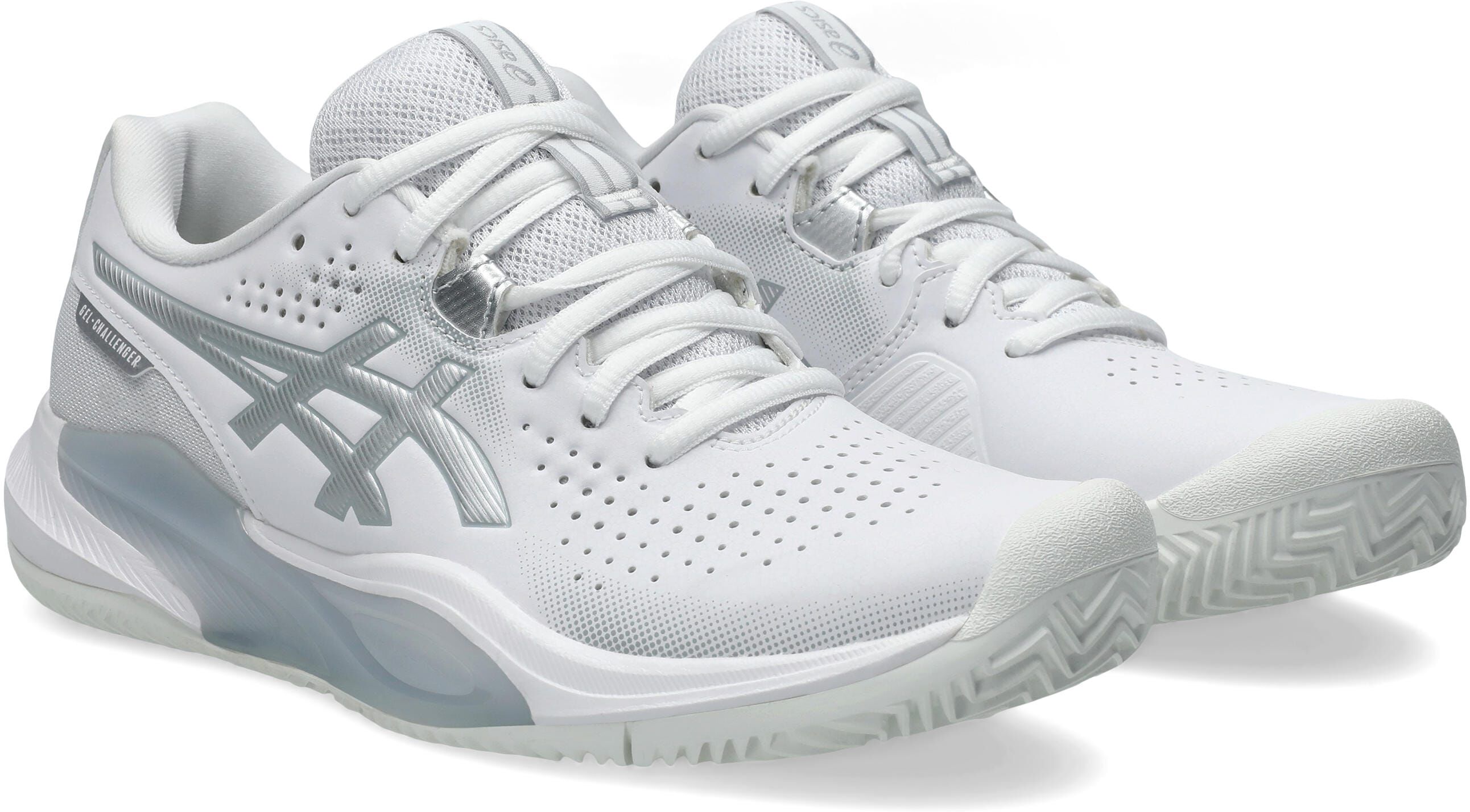 Tennisschuh ASICS "GEL-CHALLENGER 15 CLAY", Damen, Gr. 43,5, weiss (weiß, pure silber), Textil, Schuhe Tennisschuh, mit GEL-Technologie, atmungsaktives Obermaterial aus Textil weiß, pure silber 43,5