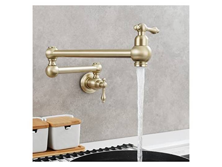 Küchenarmatur, Rotierender klappbarer Wasserhahn aus Messing, zarter Doppelschalter-Küchenarmatur, an der Wand montierter Kaltwasserhahn(4)