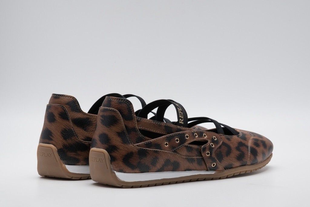 Sneaker Ballerinas REPLAY, Damen, Gr. 38, braun (leo), Lederimitat, Schuhe Sneaker Ballerinas, Slipper, Sommerschuh, Riemchenballerina in aktueller Leo-Optik leo 38