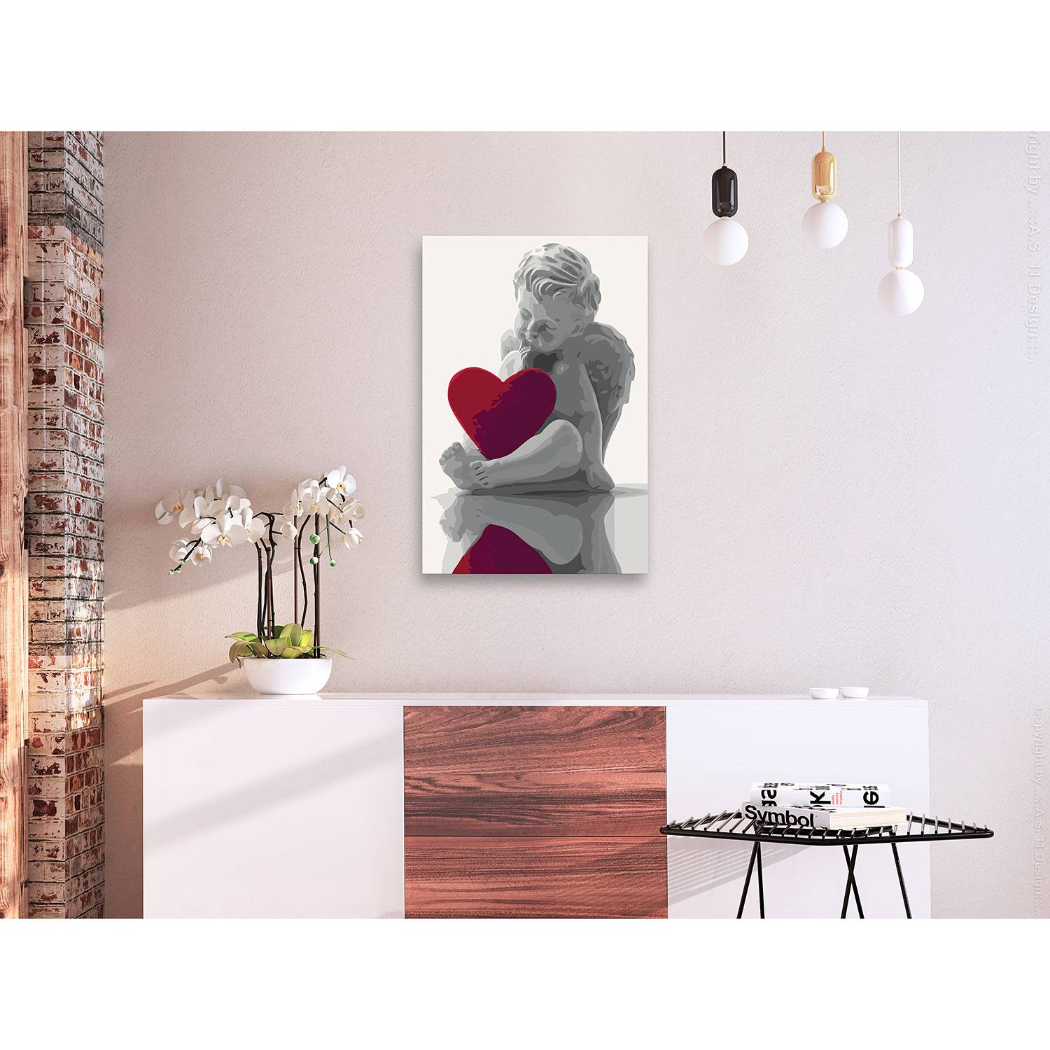 home24 Schilderen op Nummer Engel met rood hart linnen canvas, Rood, 40 x 50 cm