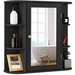 Helloshop26 - Wandhängender Badezimmerschrank 65 x 17 x 64 cm optimale Aufbewahrung mit modernem Spiegel aus schwarzem MDF 20_0012754