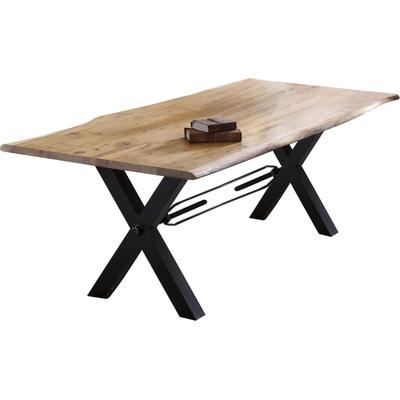Esstisch SIT "Ustica aus Akazienholz mit Baumkante & X-Metallgestell", beige (natur, antikschwarz, antikschwarz, natur), B:180cm H:76cm T:90cm, Platte Akazie, Gestell Metall, Tische, Esstisch, Baumkante wie gewachsen trifft extravagantes X-Gestell...
