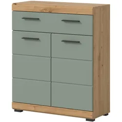 Badezimmerkommode Badezimmerschrank in Wildeichefarben und Salbeigrün